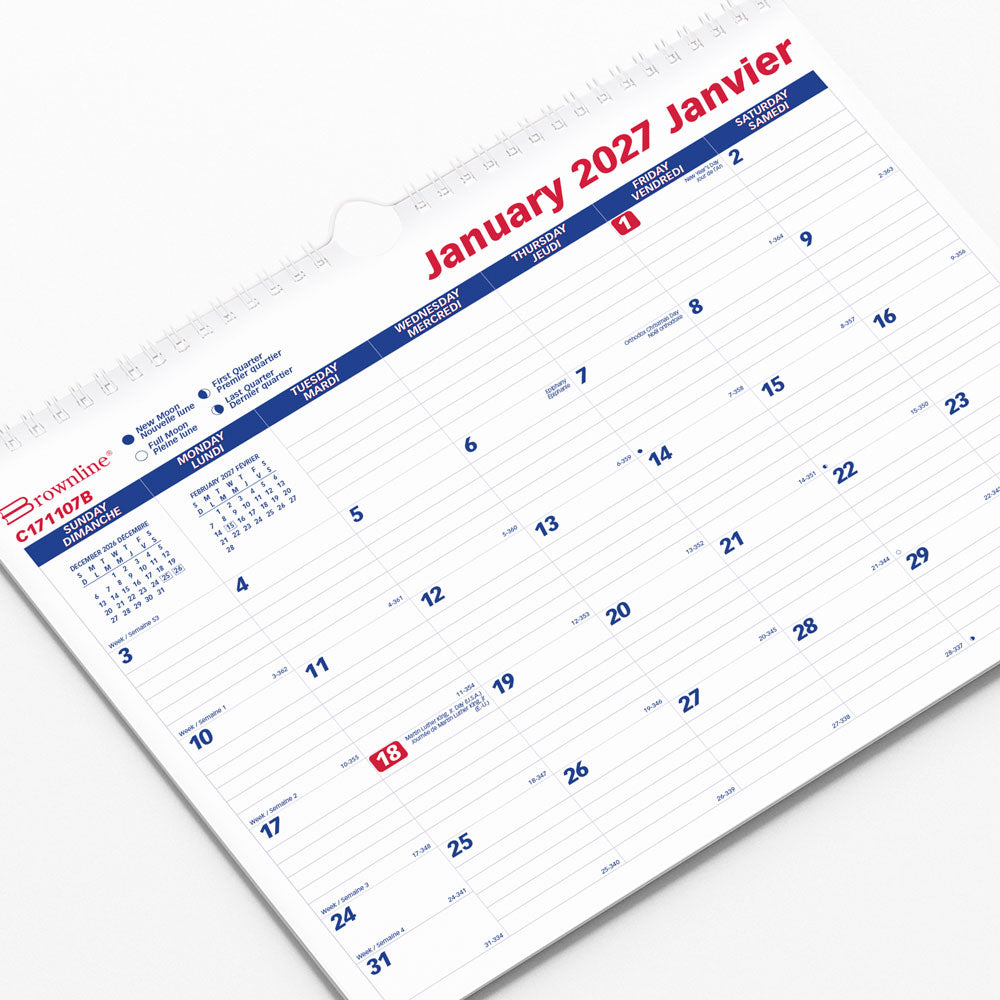 Monthly Wall Calendar, Bilingual, 2027 C171107B-27 Brownline Canada