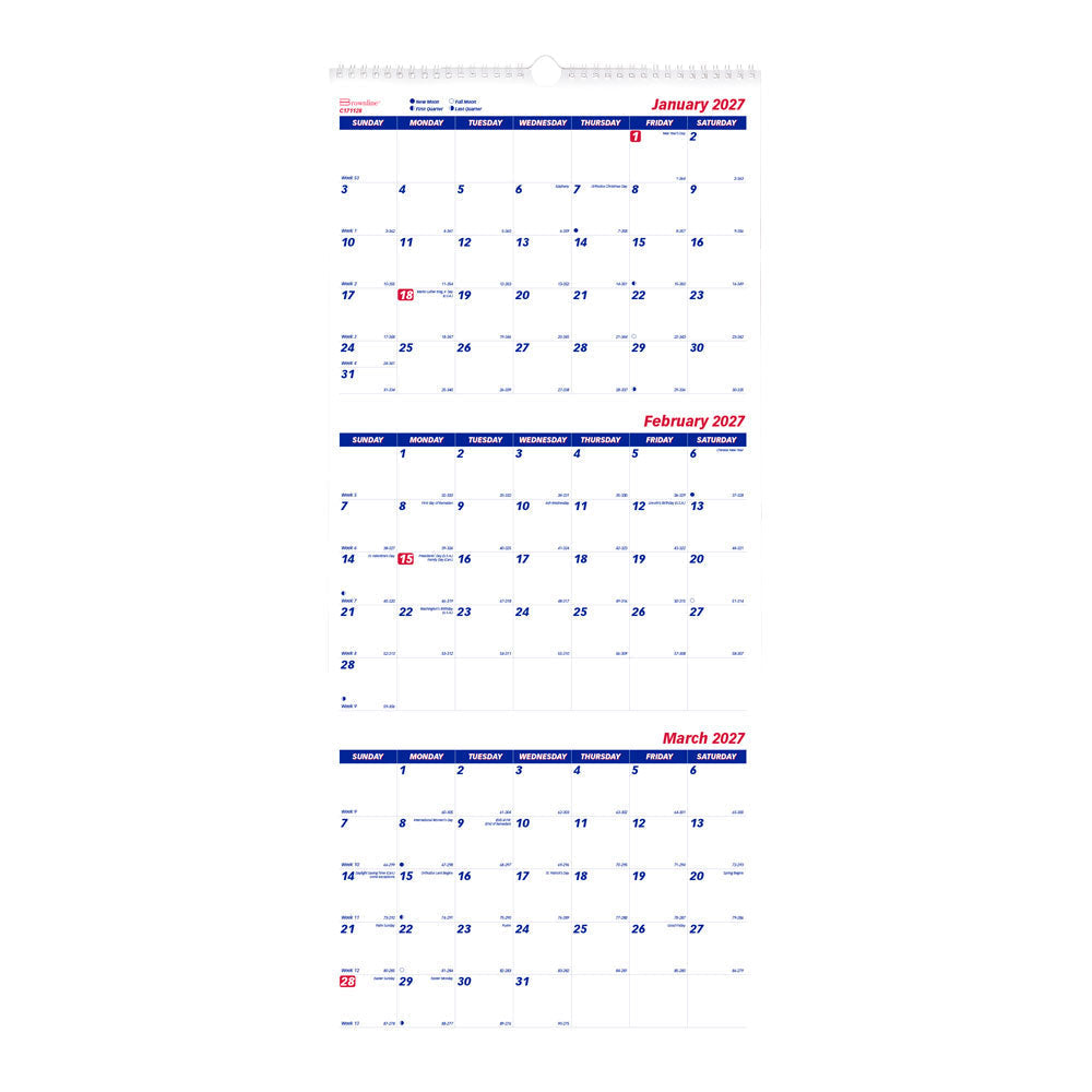Monthly Wall Calendar, English, 2027 C171128-27 Brownline Canada