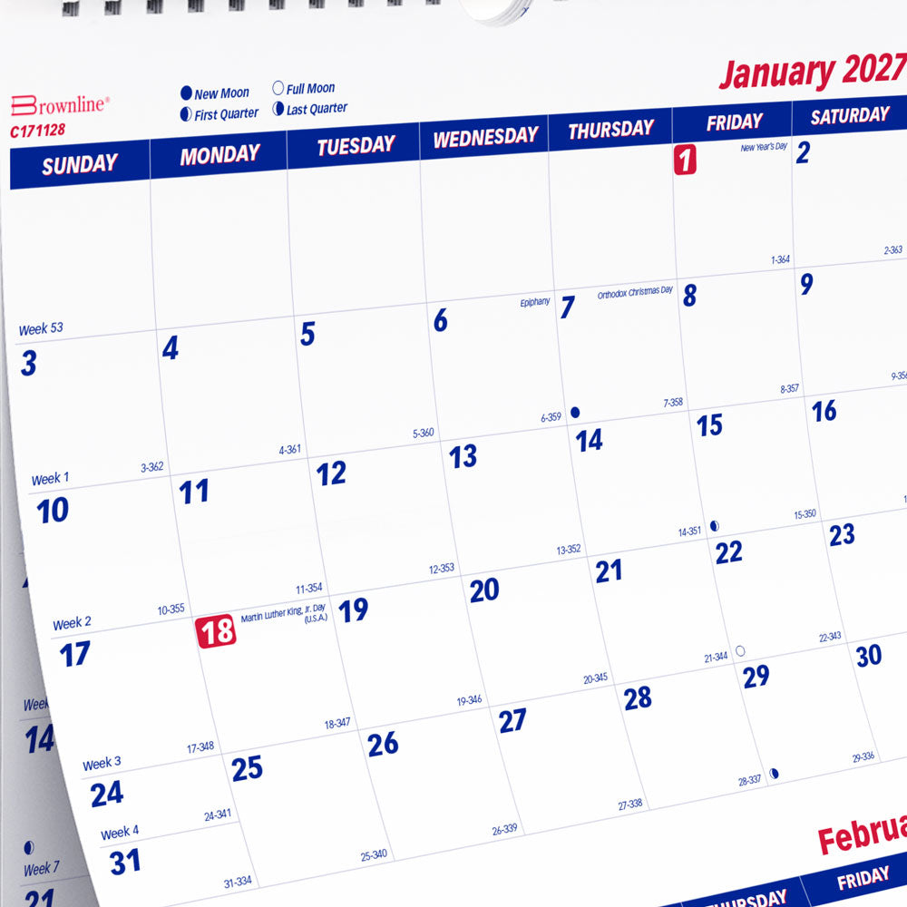 Monthly Wall Calendar, English, 2027 C171128-27 Brownline Canada