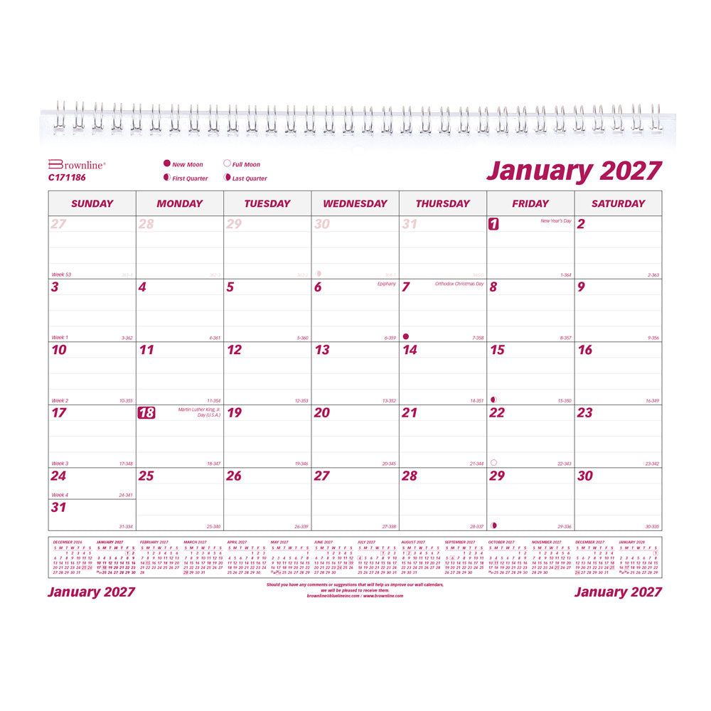 Monthly Wall Calendar, English, 2027 C171186-27 Brownline Canada