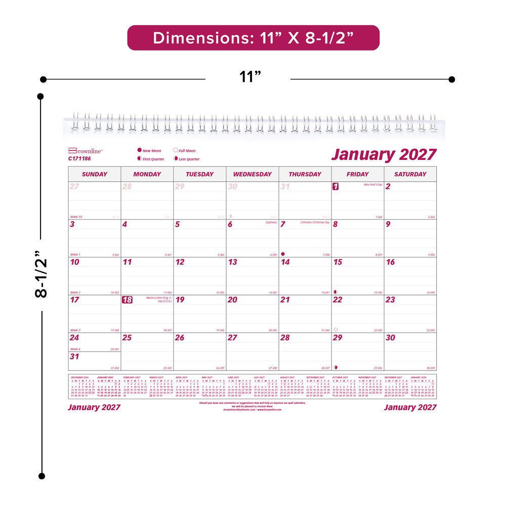 Monthly Wall Calendar, English, 2027 C171186-27 Brownline Canada
