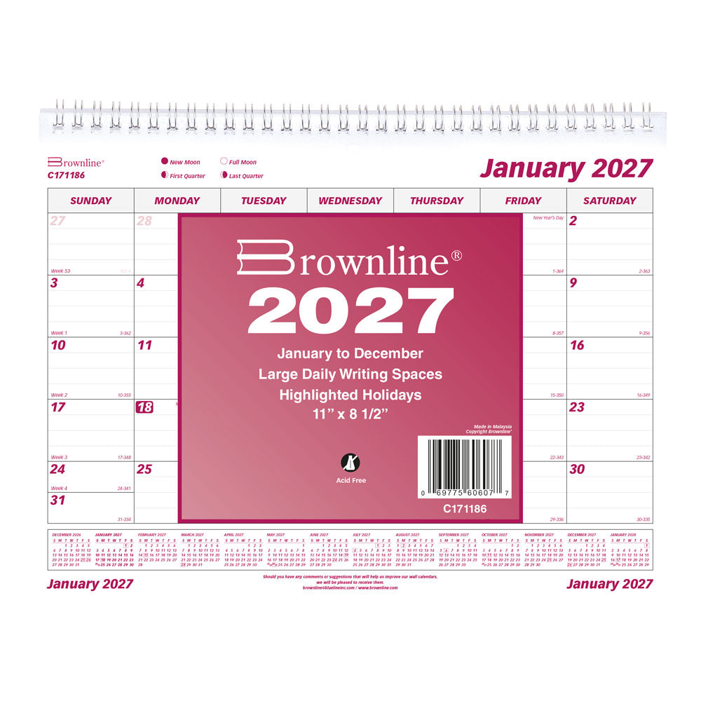 Monthly Wall Calendar, English, 2027 C171186-27 Brownline Canada
