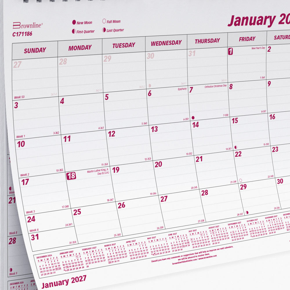 Monthly Wall Calendar, English, 2027 C171186-27 Brownline Canada