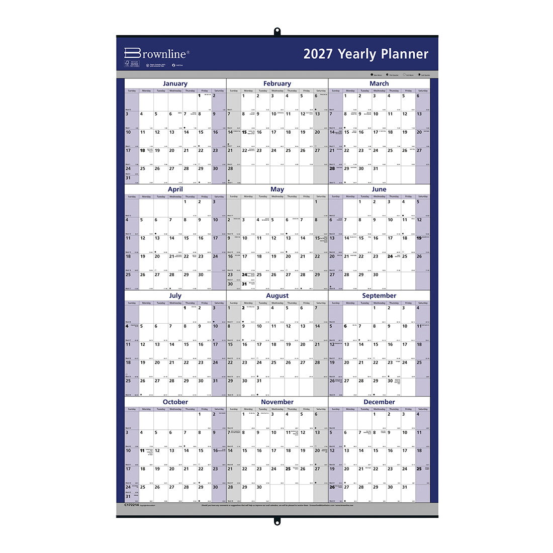 Yearly Wall Planner, English, 2027 C172214-27 Brownline Canada