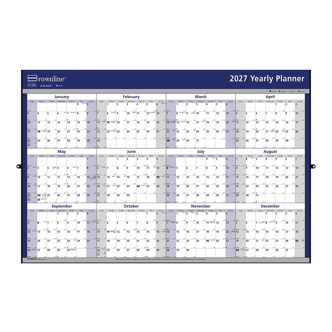 Yearly Wall Planner, English, 2027 C172214-27 Brownline Canada
