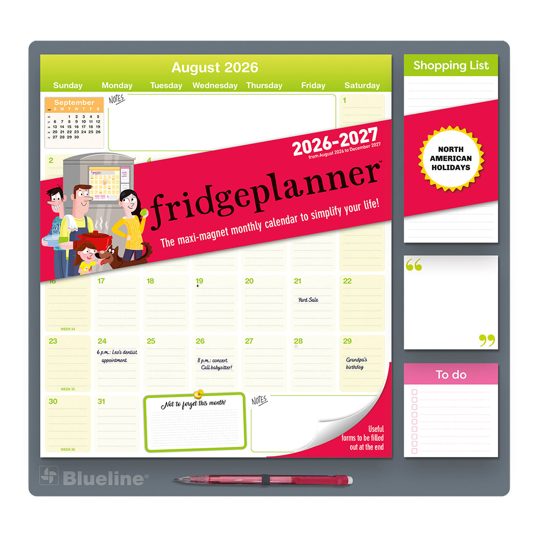 Blueline Fridgeplanner™ Maxi Magnet Calendar, 17 Months, 2026-2027, English C174110A-27