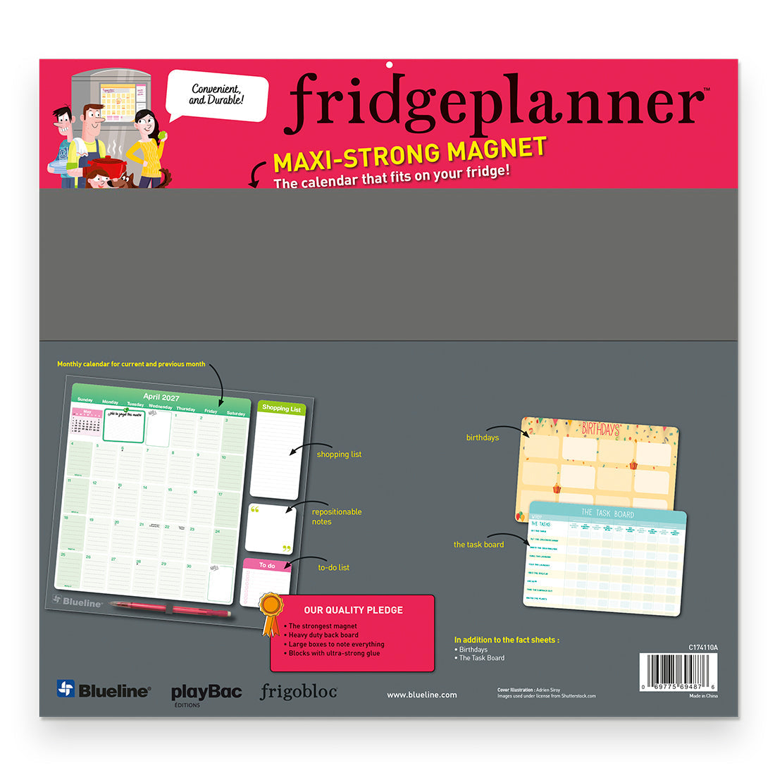 Blueline Fridgeplanner™ Maxi Magnet Calendar, 17 Months, 2026-2027, English C174110A-27