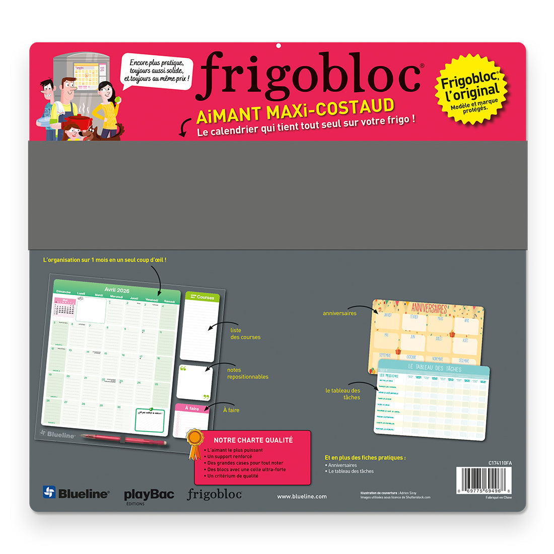 Blueline Fridgeplanner™ Maxi Magnet Calendar, 17 Months, 2026-2027, French C174110FA-27