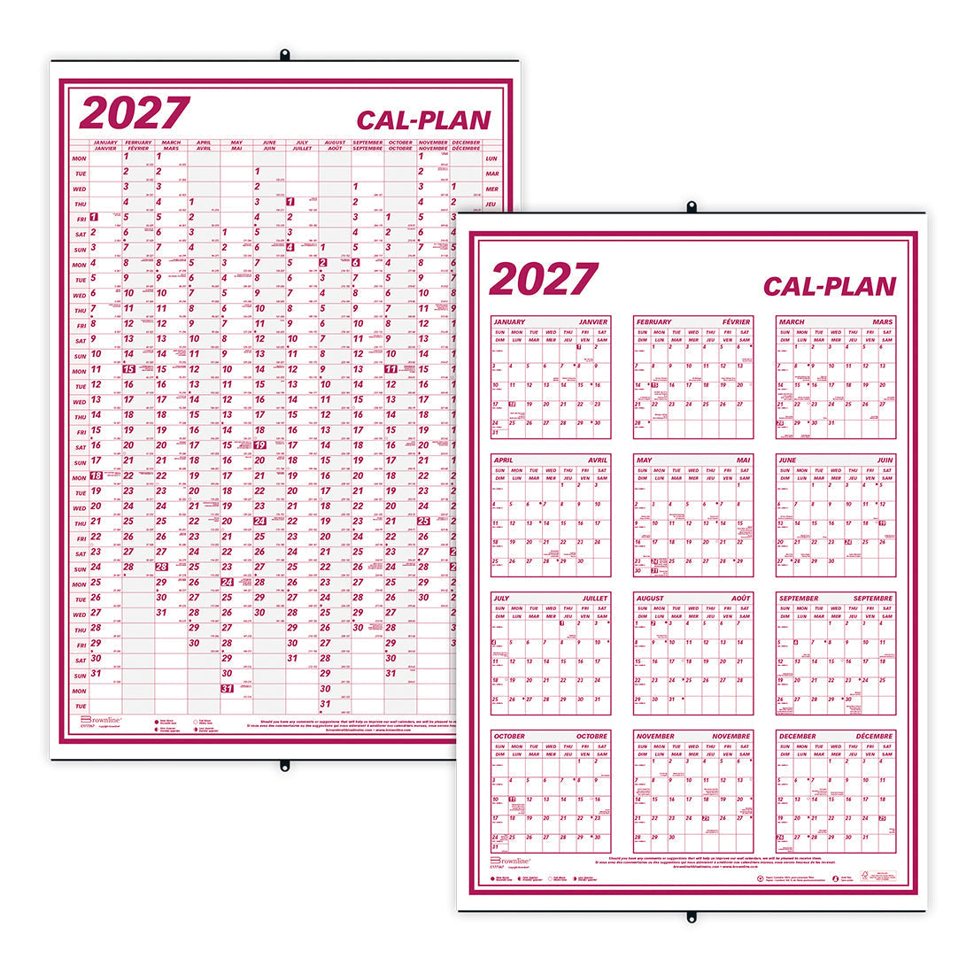 Yearly Wall Planner, Cal-Plan, Bilingual, 2027 C177367-27 Brownline Canada