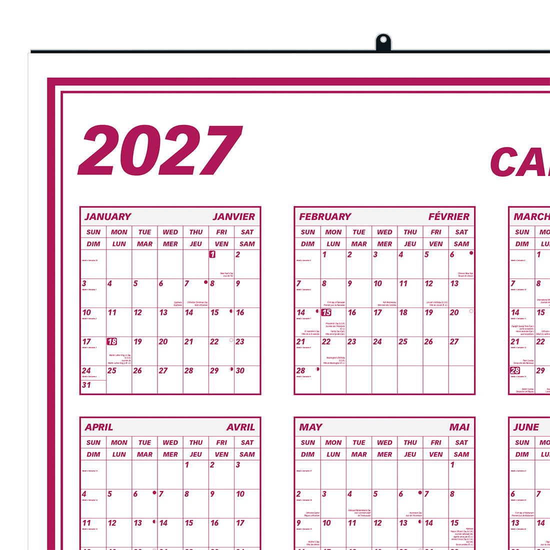 Yearly Wall Planner, Cal-Plan, Bilingual, 2027 C177367-27 Brownline Canada