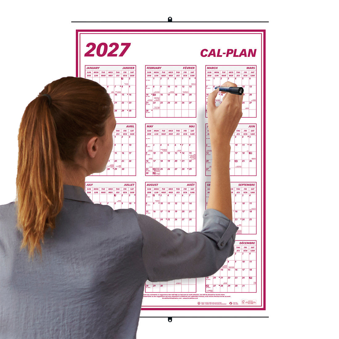 Yearly Wall Planner, Cal-Plan, Bilingual, 2027 C177367-27 Brownline Canada