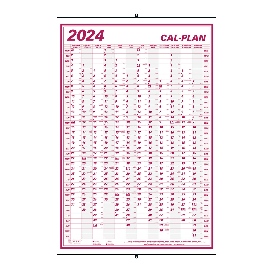 Laminated Cal-Plan Yearly Wall Calendar 2024, English