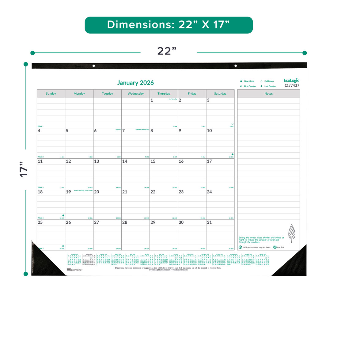 Brownline EcoLogix Monthly Desk Pad 2026, English C177437-26