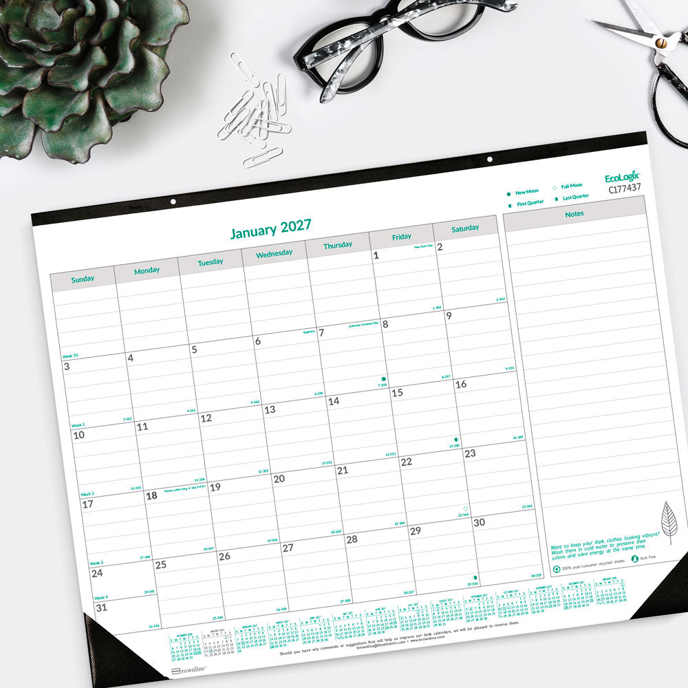 Monthly Desk Pad Calendar, EcoLogix®, English, 2027 C177437-27 Brownline Canada