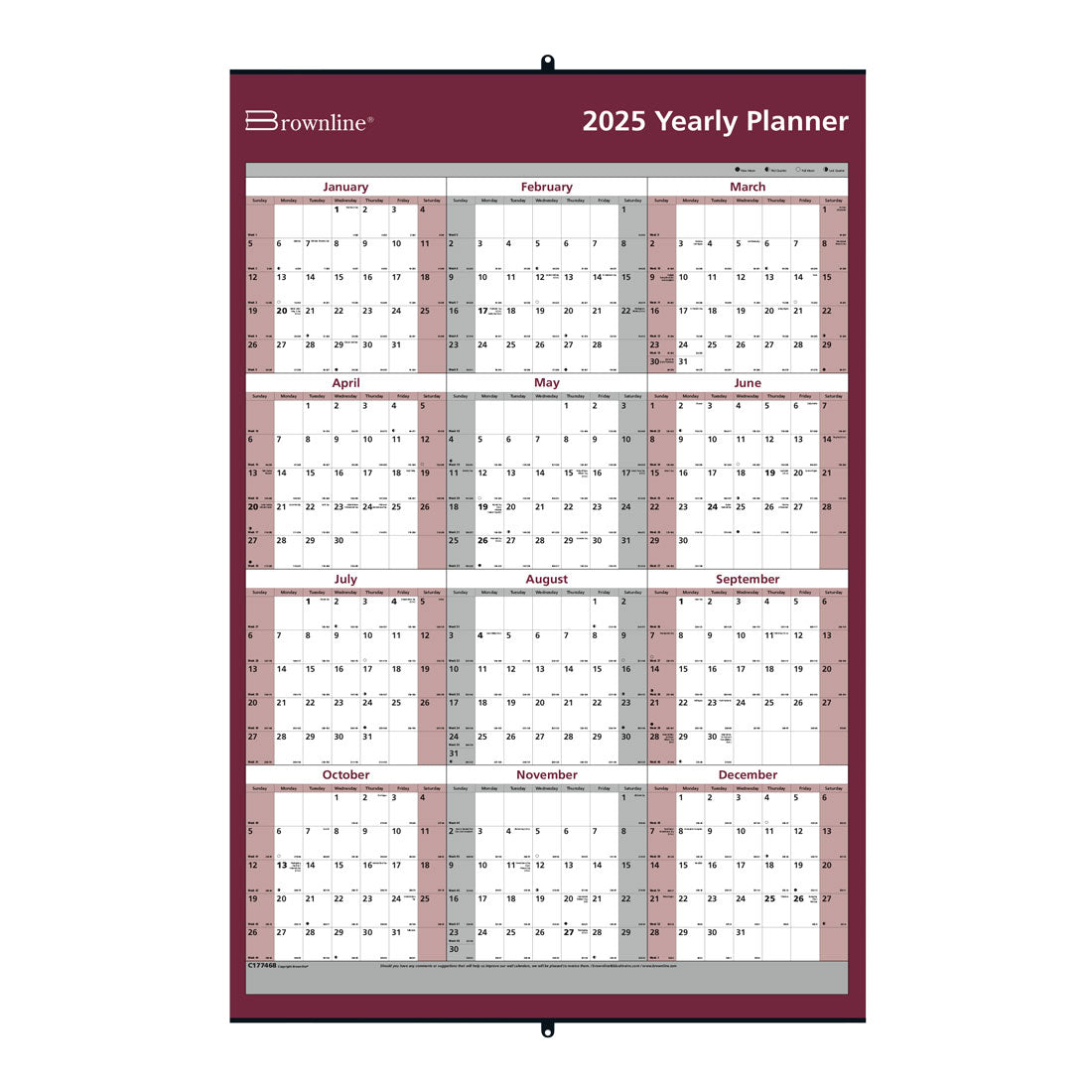 Laminated Yearly Wall Calendar 2025, English, C177468