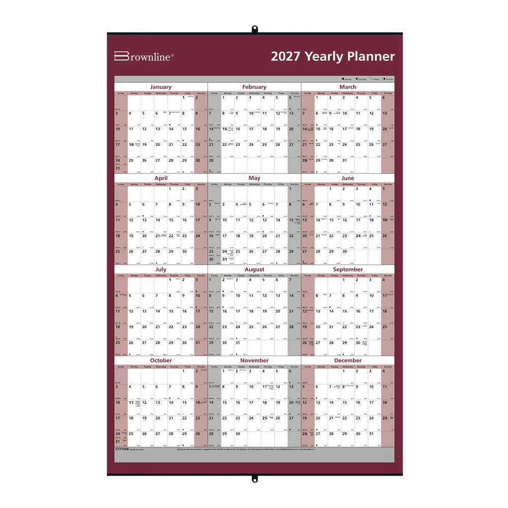 Yearly Wall Planner, English, 2027 C177468-27 Brownline Canada
