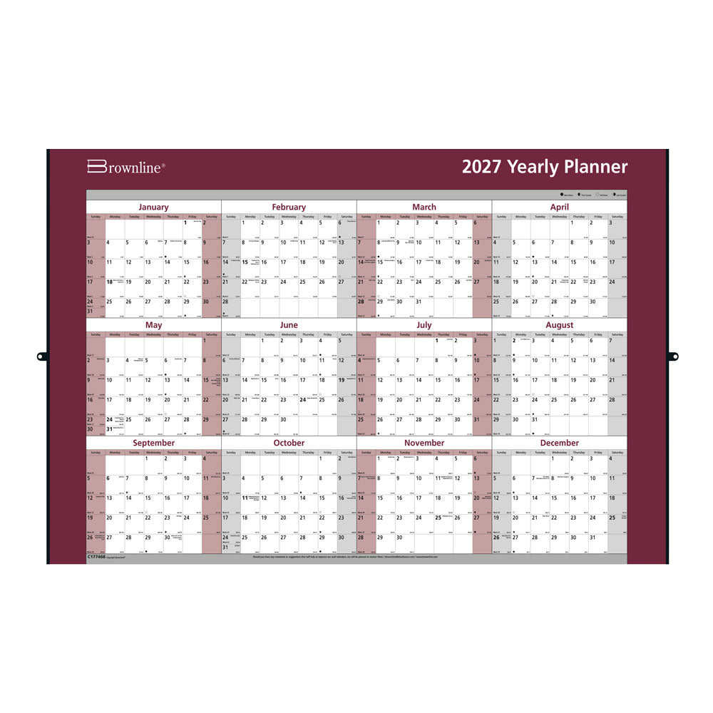 Yearly Wall Planner, English, 2027 C177468-27 Brownline Canada