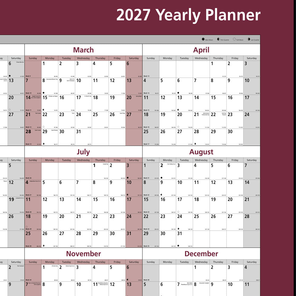 Yearly Wall Planner, English, 2027 C177468-27 Brownline Canada