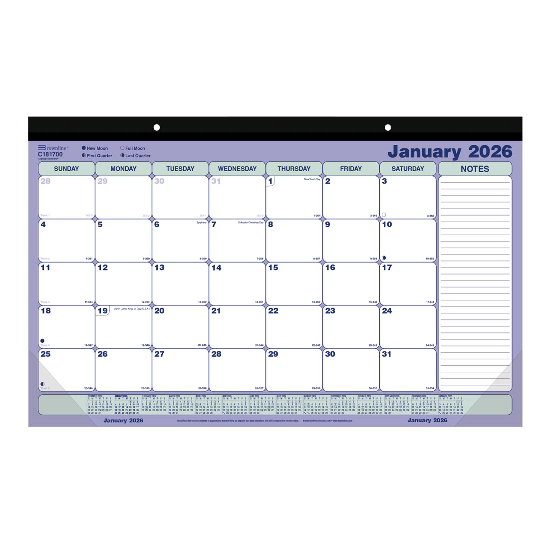 Brownline Monthly Desk Pad or Wall Calendar 2026, English C181700-26