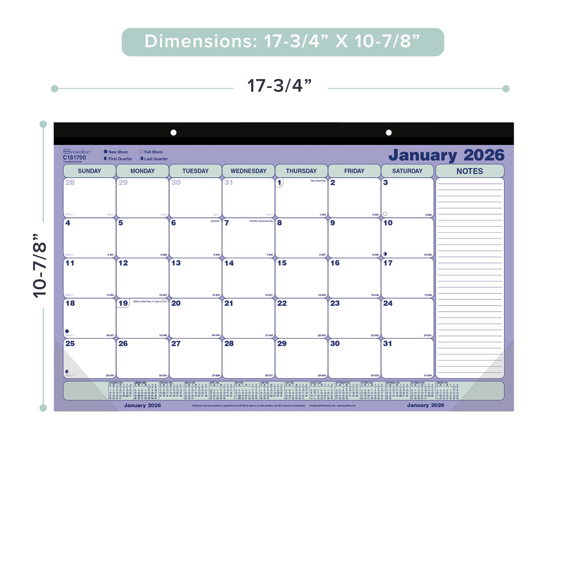 Brownline Monthly Desk Pad or Wall Calendar 2026, English C181700-26
