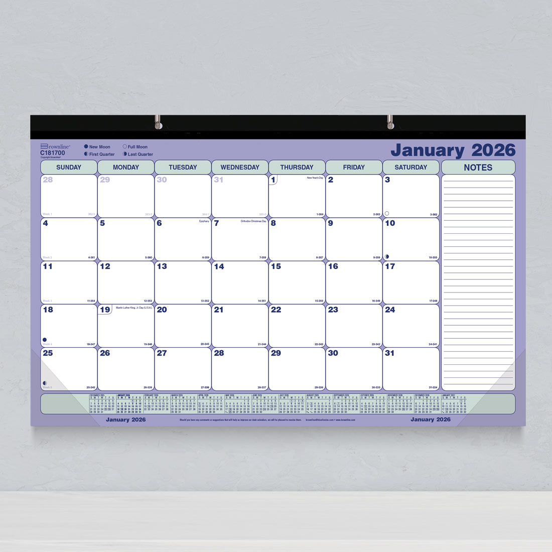 Brownline Monthly Desk Pad or Wall Calendar 2026, English C181700-26