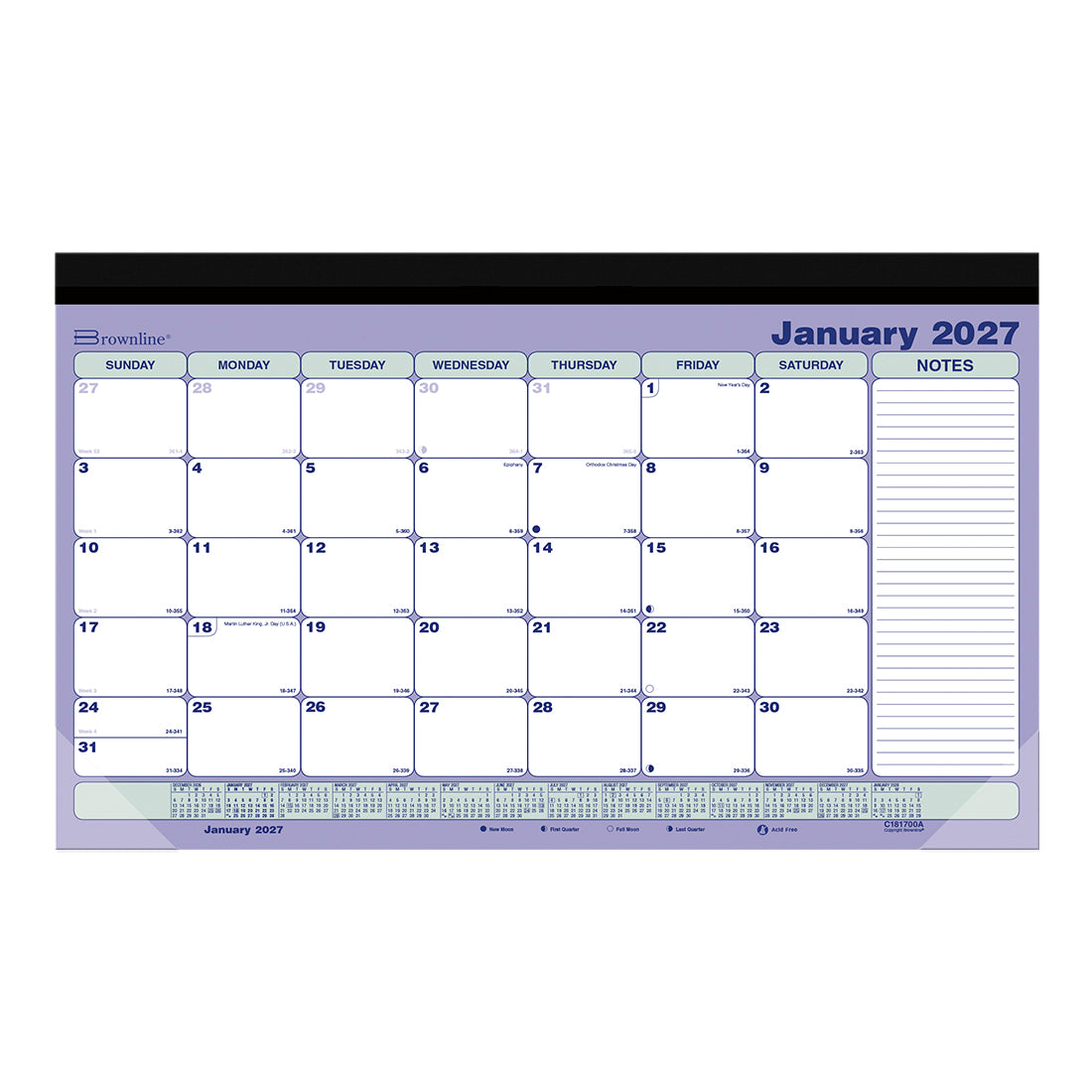 Monthly Desk Pad Calendar, English, 2027 C181700A-27 Brownline Canada