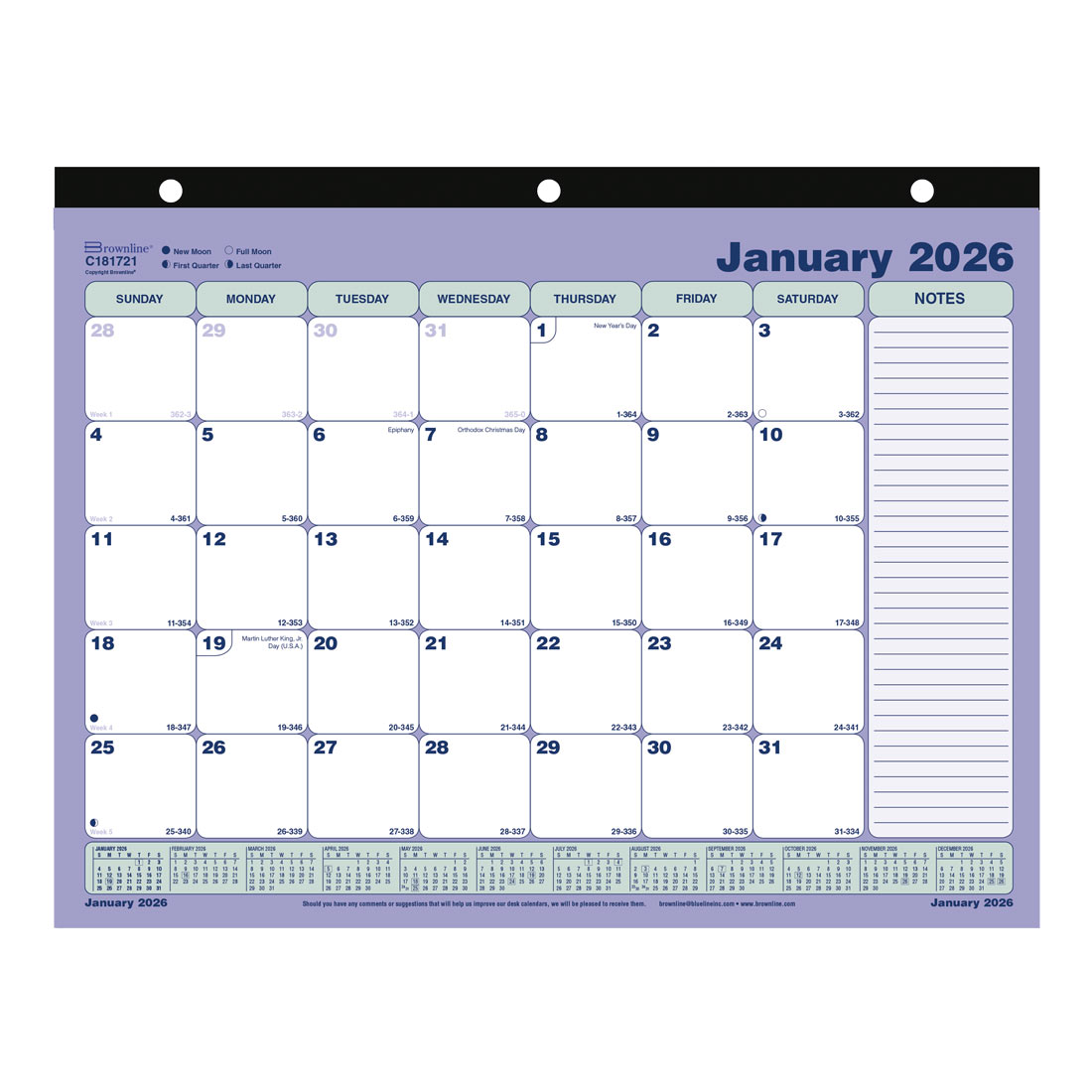 Brownline Monthly Desk Pad Calendar 2026, English C181721-26