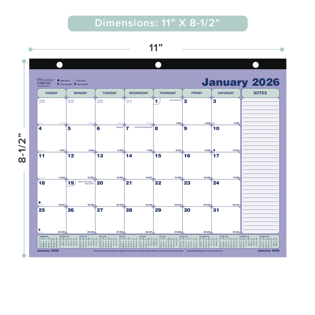 Brownline Monthly Desk Pad Calendar 2026, English C181721-26