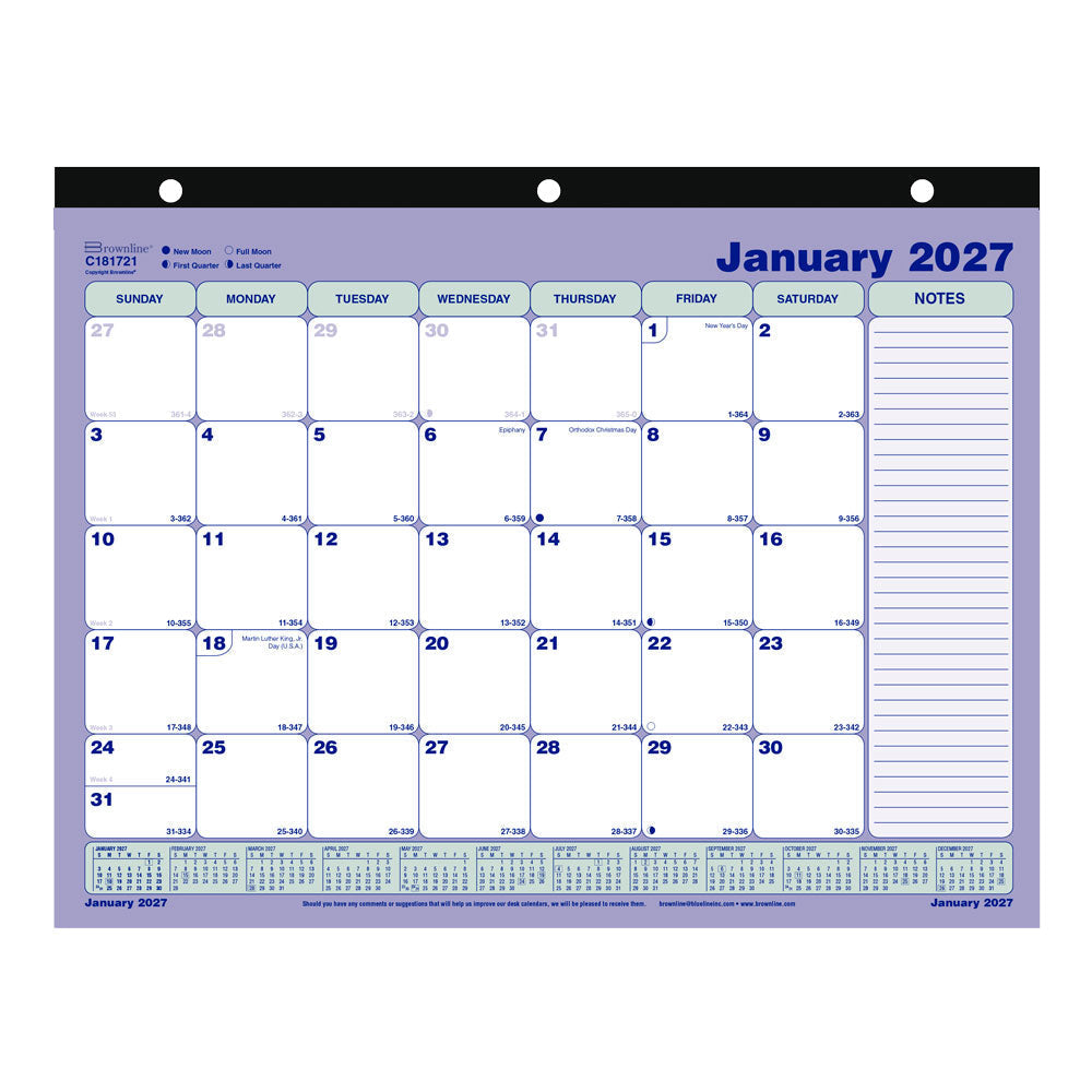 Monthly Desk Pad Calendar, English, 2027 C181721-27 Brownline Canada