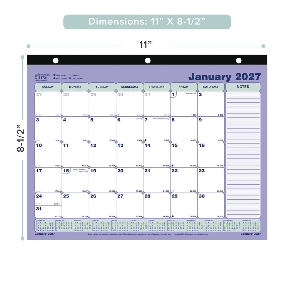 Monthly Desk Pad Calendar, English, 2027 C181721-27 Brownline Canada