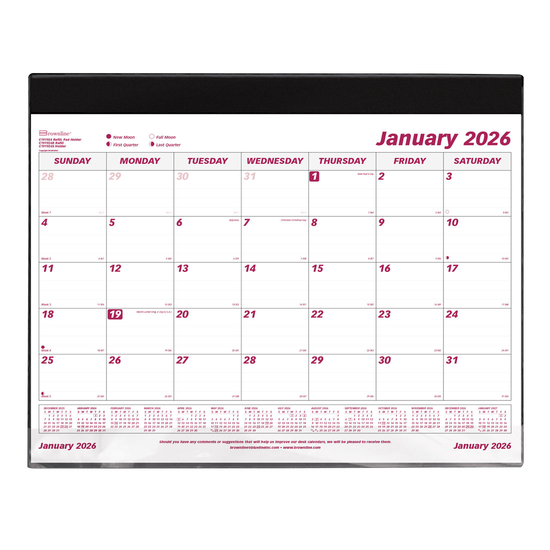 Brownline Monthly Desk Pad 2026, English C191924-26