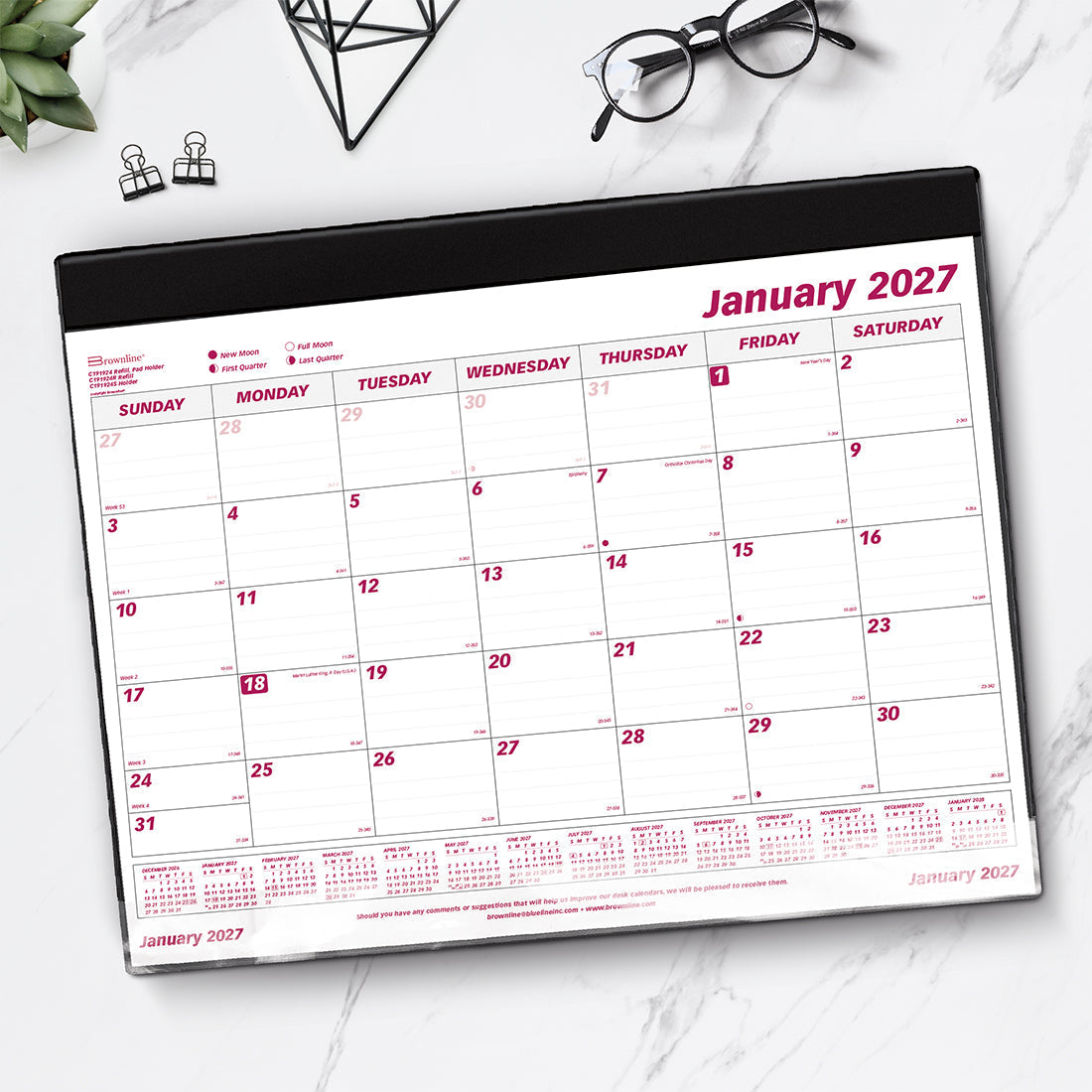 Monthly Desk Pad Calendar, English, 2027 C191924-27 Brownline Canada