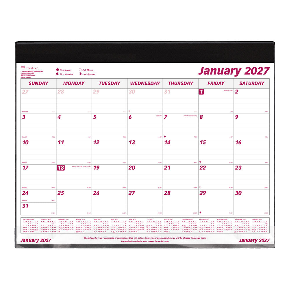 Monthly Desk Pad Calendar, English, 2027 C191924-27 Brownline Canada