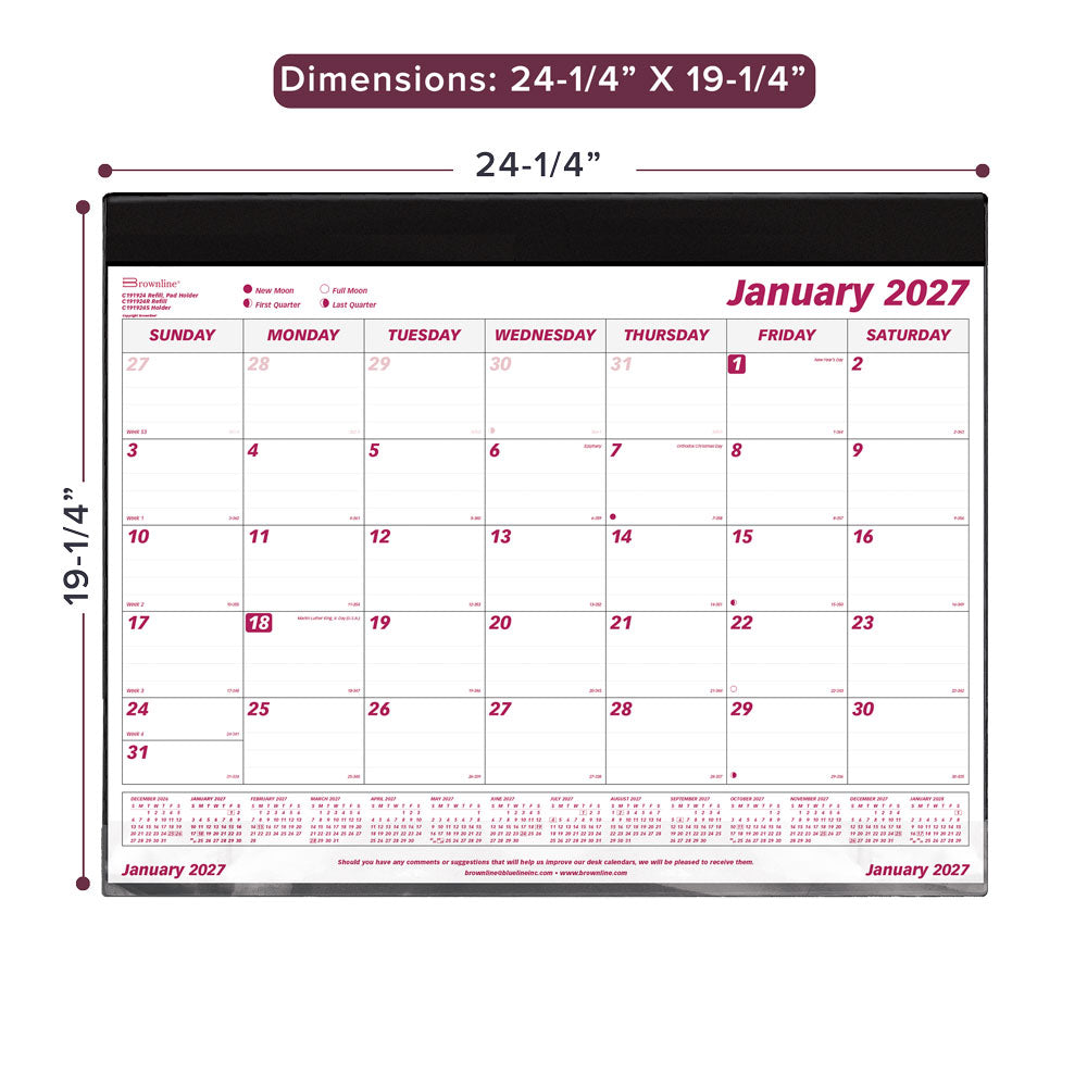 Monthly Desk Pad Calendar, English, 2027 C191924-27 Brownline Canada
