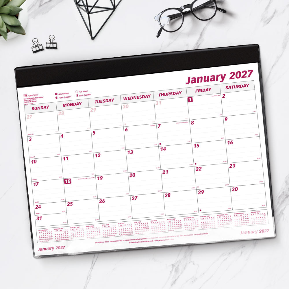 Monthly Desk Pad Calendar, English, 2027 C191924-27 Brownline Canada