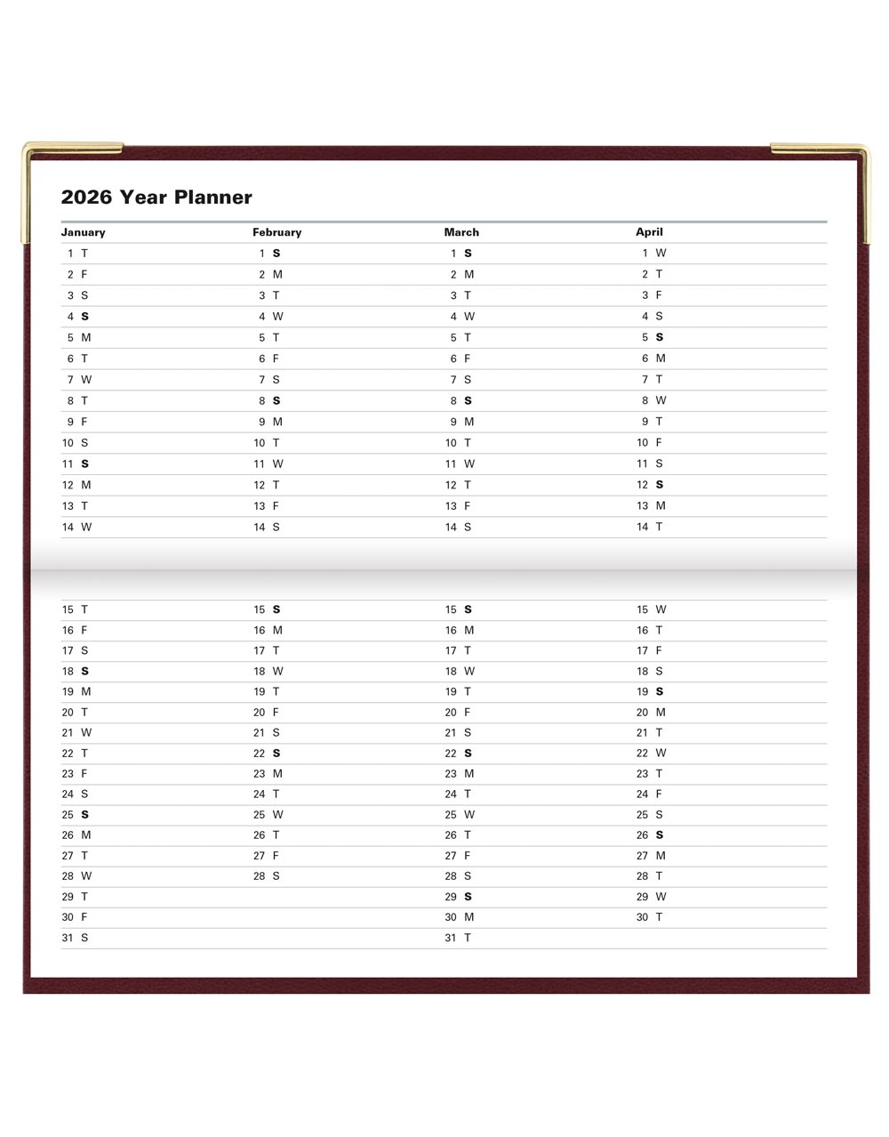 Letts Classic Slim Landscape Week to View Planner with Appointments and Planners 2026 - English 26-C32SBY #colour_burgundy