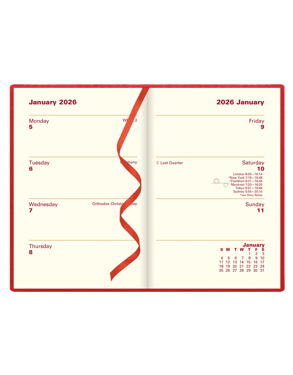 Letts of London Belgravia Mini Pocket Week to View Leather Diary with Planners 2026 - English 26-C33ERD #colour_red