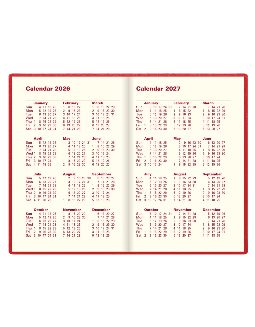 Letts of London Belgravia Mini Pocket Week to View Leather Diary with Planners 2026 - English 26-C33ERD #colour_red