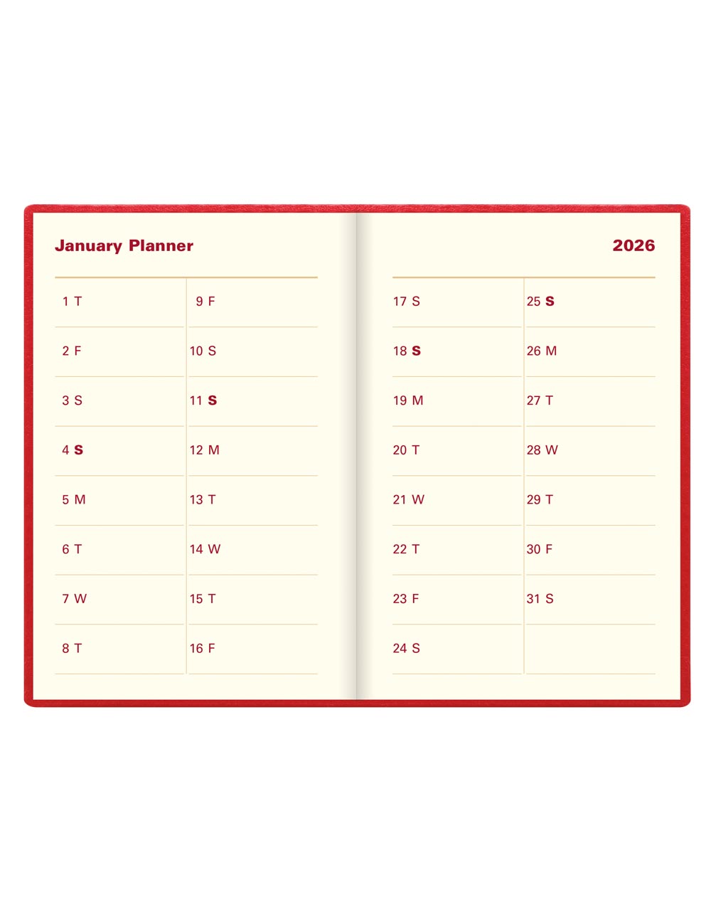 Letts of London Belgravia Mini Pocket Week to View Leather Diary with Planners 2026 - English 26-C33ERD #colour_red