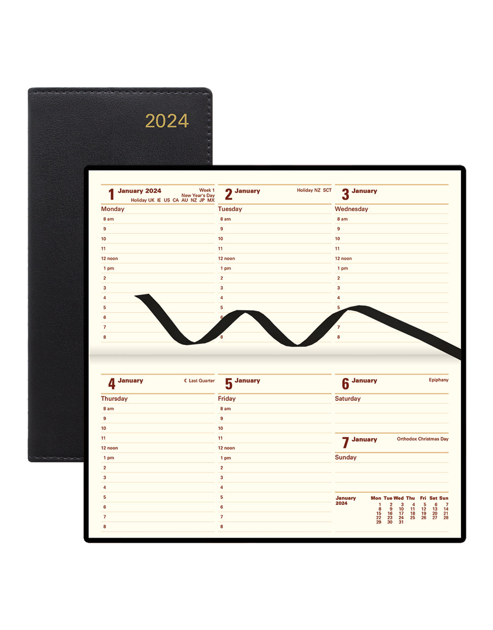 Belgravia Slim Landscape Week to View Leather Diary with Appointments and Planners 2024 - English#colour_black