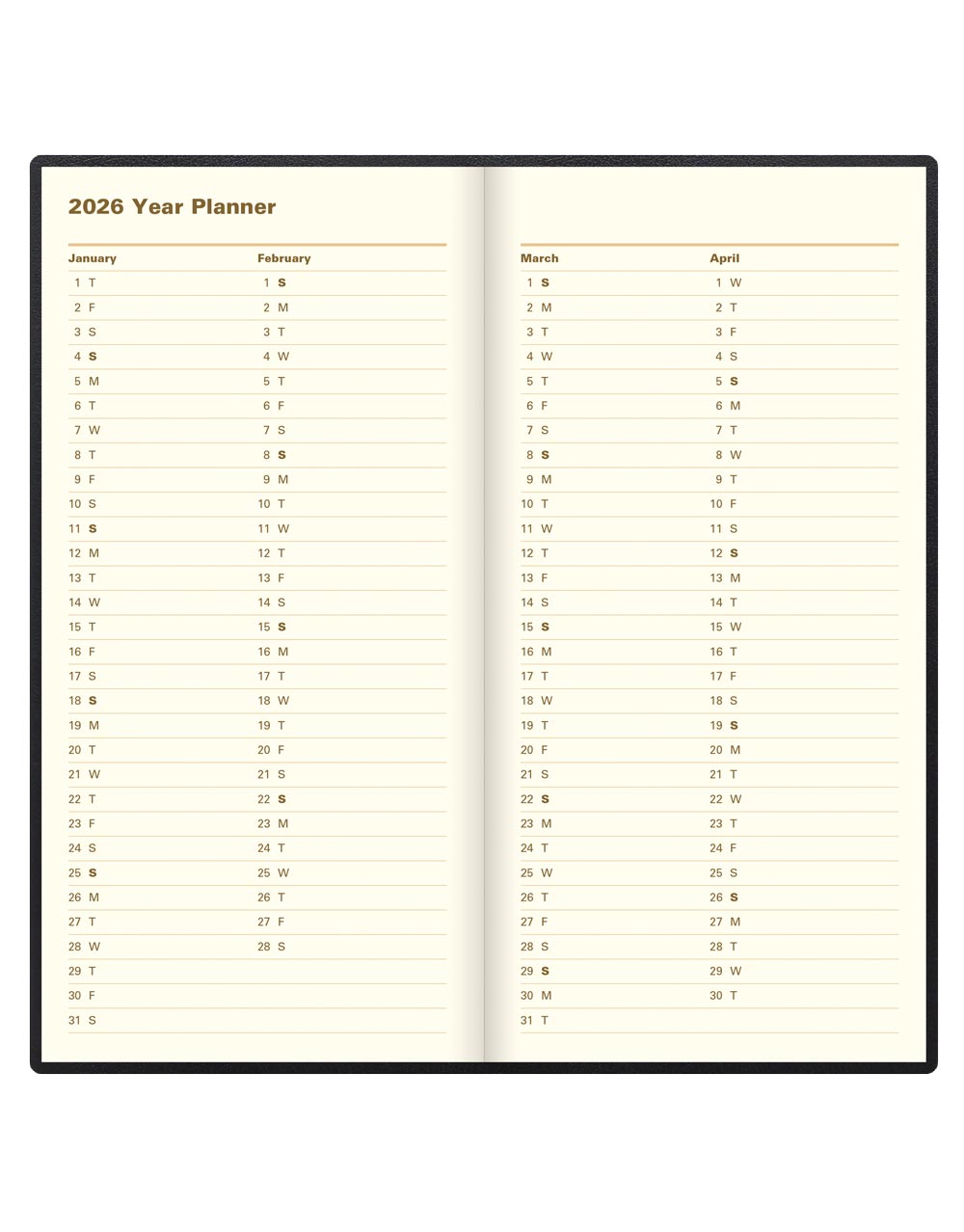 Letts of London Belgravia Slim Week to View Leather Diary with Planners 2026 - English Black 26-C33SUBK #colour_black