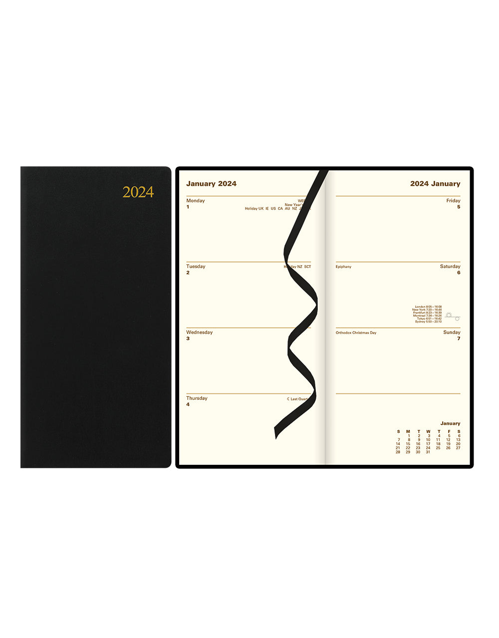 Signature Slim Week to View Leather Diary with Planners 2024 - English#colour_black