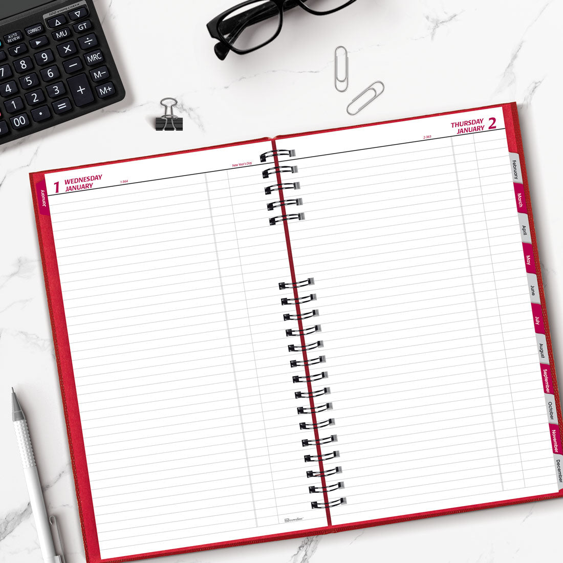 CoilPro Daily Planner 2025, English, Red, C551C.RED