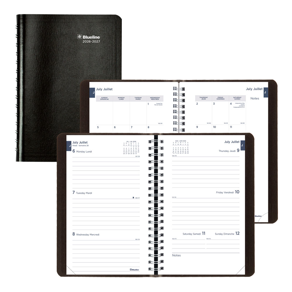 Blueline Academic Weekly Planner, Classic Black, 2026-2027 - Bilingual CA101B.BLK