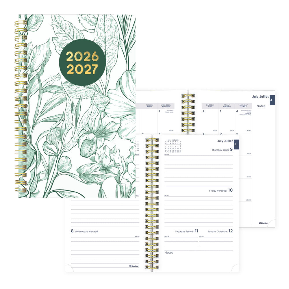 Blueline Academic Weekly Planner, Floral, 2026-2027 - Bilingual CA114BPM.02 #colour_floral-green