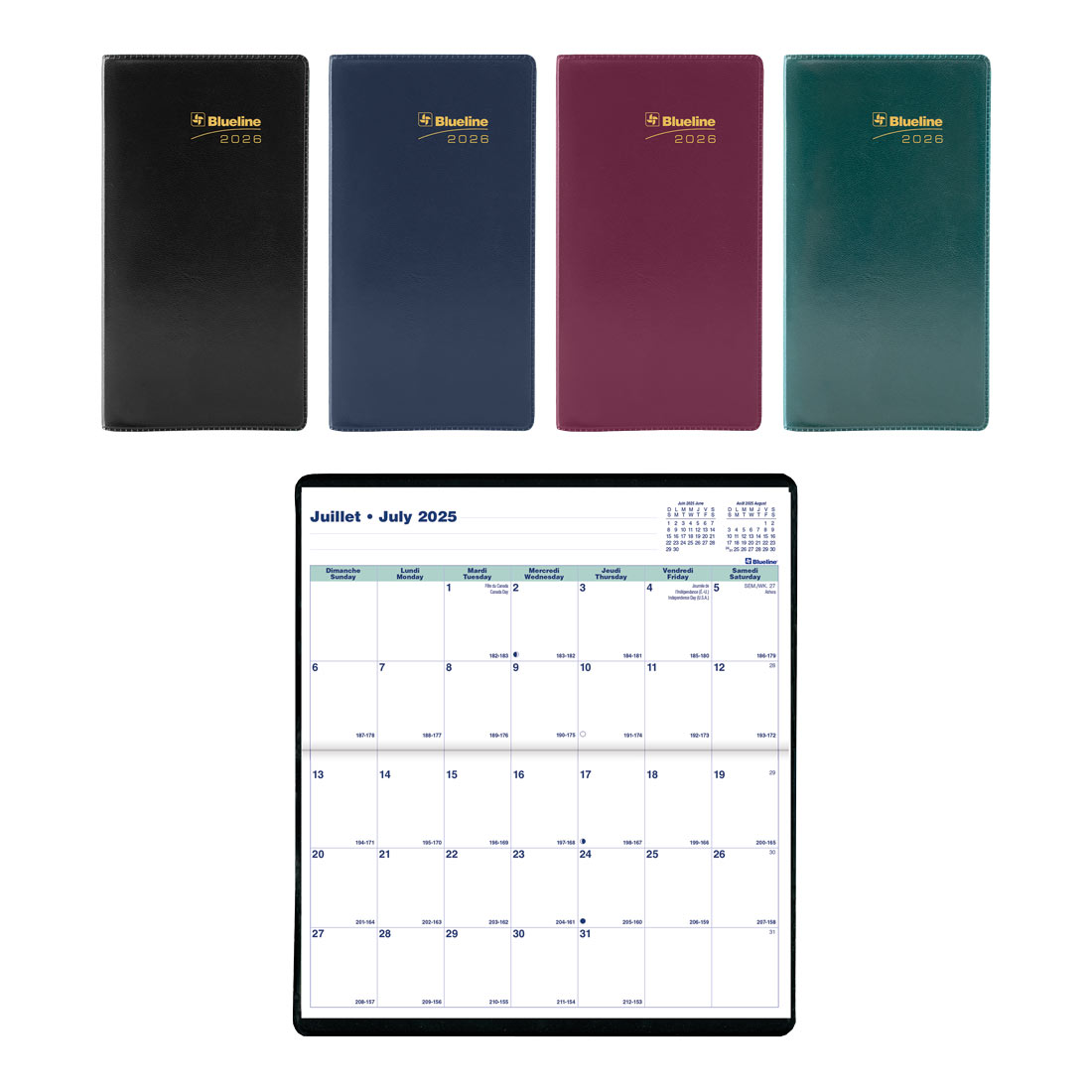 18-Month Pocket Planner, Assorted Colours, 2025-2026 - Bilingual - Blueline CA12B.AST-26