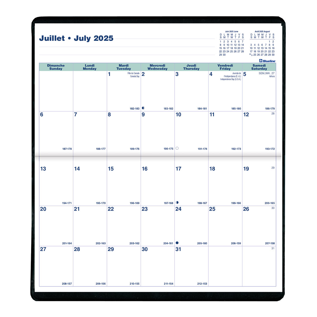 18-Month Pocket Planner, Assorted Colours, 2025-2026 - Bilingual - Blueline CA12B.AST-26