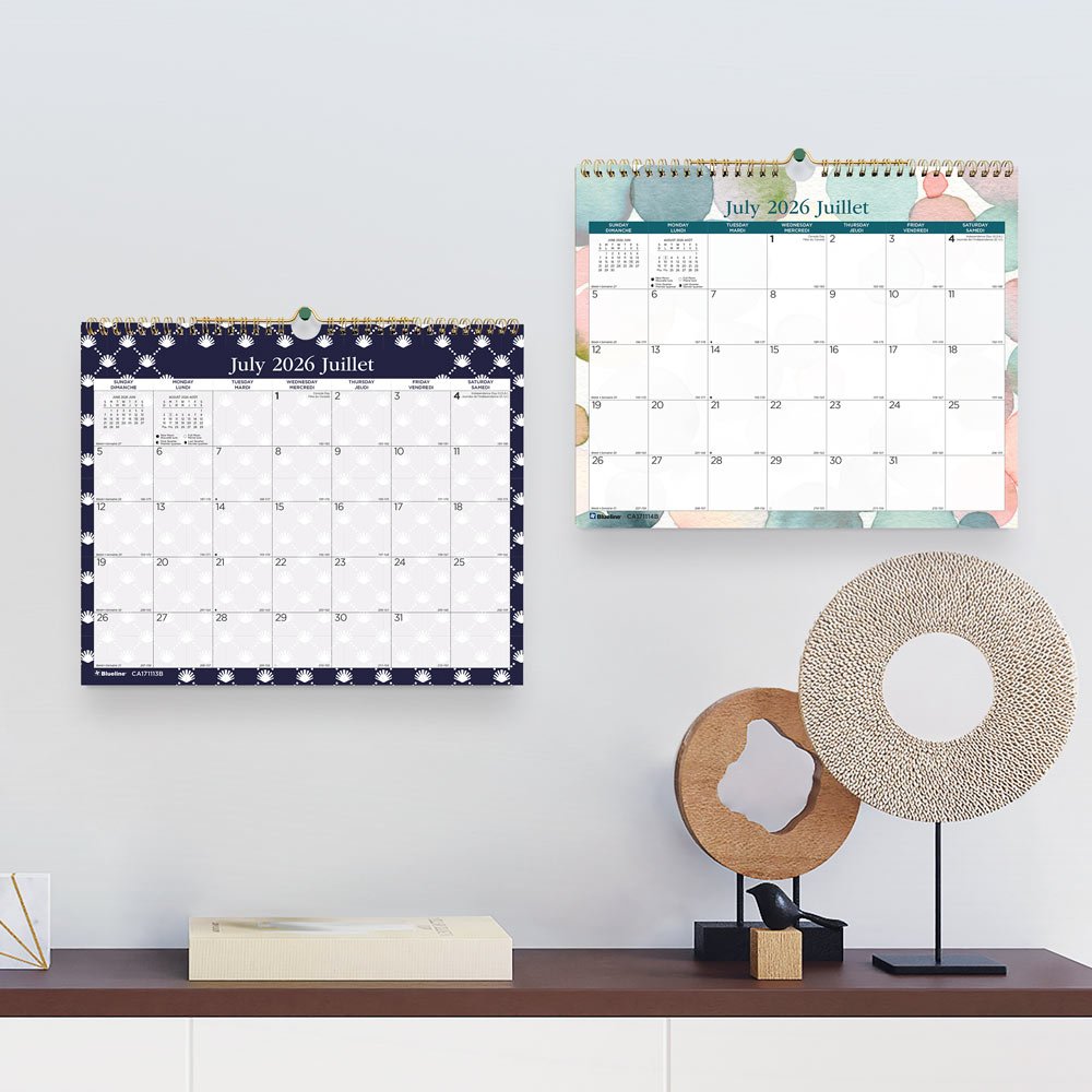 Blueline Academic Monthly Small Wall Calendar 2027, Bilingual, Splash-Nautical