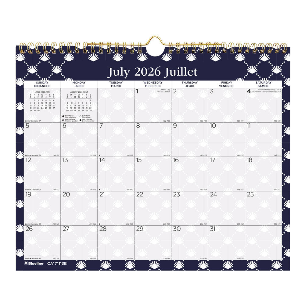 Blueline Academic Monthly Small Wall Calendar 2027, Bilingual, Nautical CA171113B