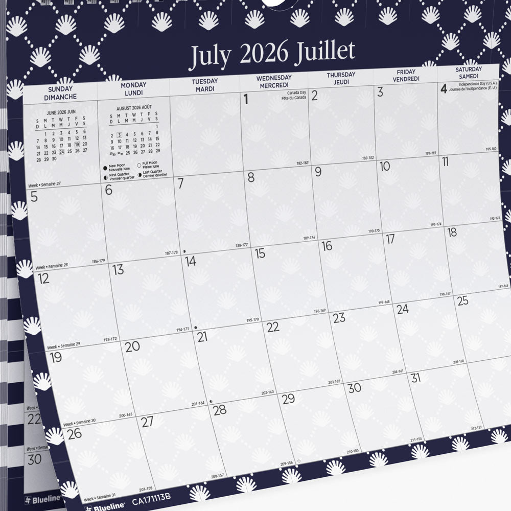 Blueline Academic Monthly Small Wall Calendar 2027, Bilingual, Nautical CA171113B